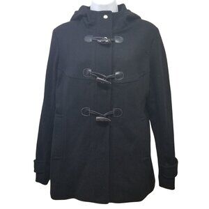 Michael Kors 10 Black Pea Coat Wool Blend Toggle Closure Hood Military Officer